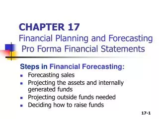 CHAPTER 17 Financial Planning and Forecasting Pro Forma Financial Statements