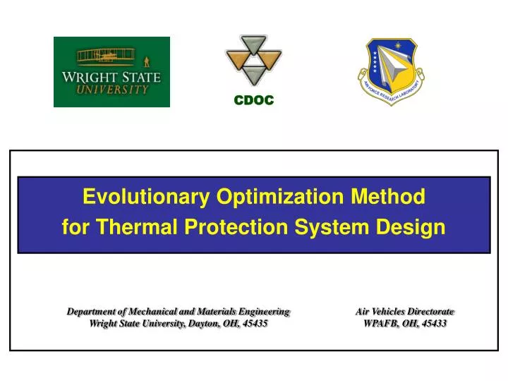 evolutionary optimization method for thermal protection system design