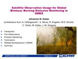 Satellite Observation Usage for Global Biomass Burning Emission Monitoring in GMES