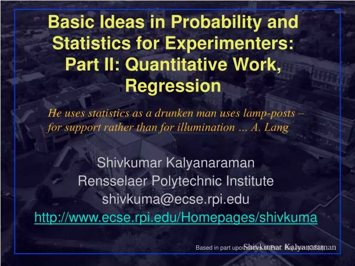 basic ideas in probability and statistics for experimenters part ii quantitative work regression