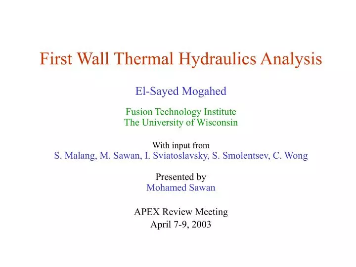 first wall thermal hydraulics analysis