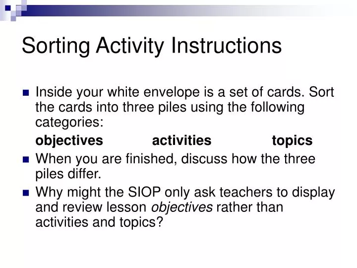 sorting activity instructions
