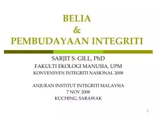 BELIA &amp; PEMBUDAYAAN INTEGRITI