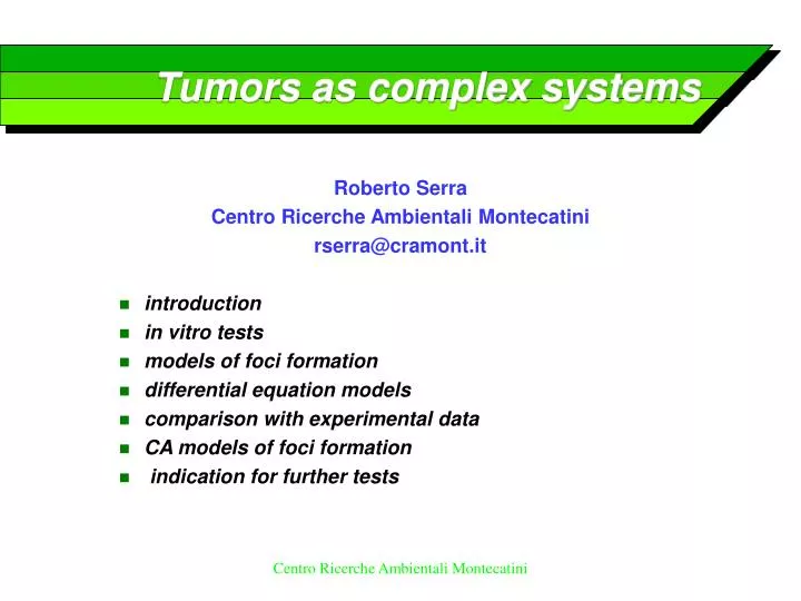 tumors as complex systems