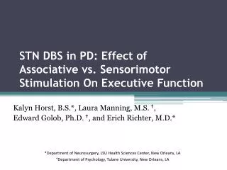 STN DBS in PD: Effect of Associative vs. Sensorimotor Stimulation On Executive Function