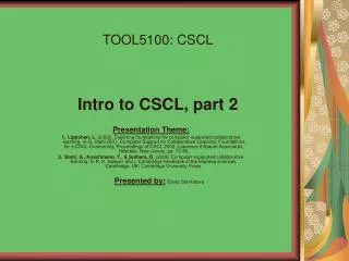 TOOL5100: CSCL Intro to CSCL, part 2