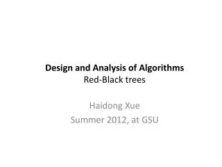 Design and Analysis of Algorithms Red-Black trees
