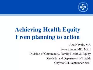 Achieving Health Equity From planning to action