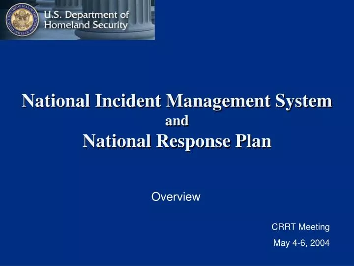 national incident management system and national response plan