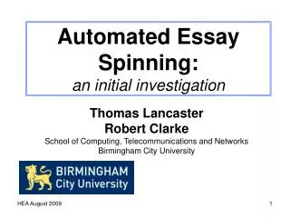Automated Essay Spinning: an initial investigation