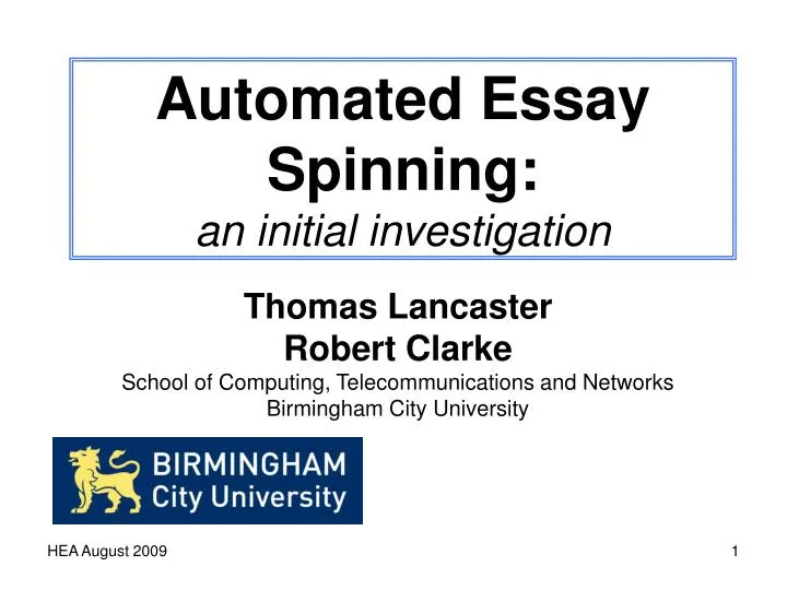 automated essay spinning an initial investigation