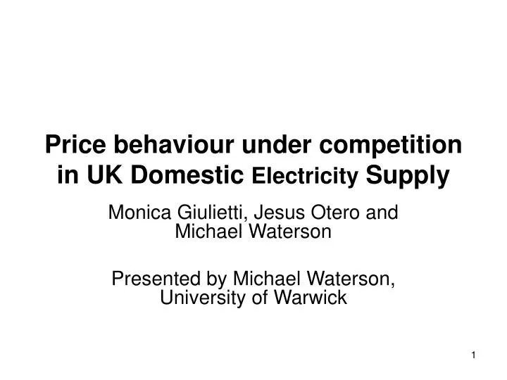 price behaviour under competition in uk domestic electricity supply