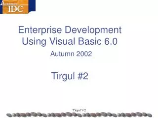 Enterprise Development Using Visual Basic 6.0 Autumn 2002 Tirgul #2