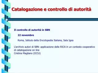 catalogazione e controllo di autorit