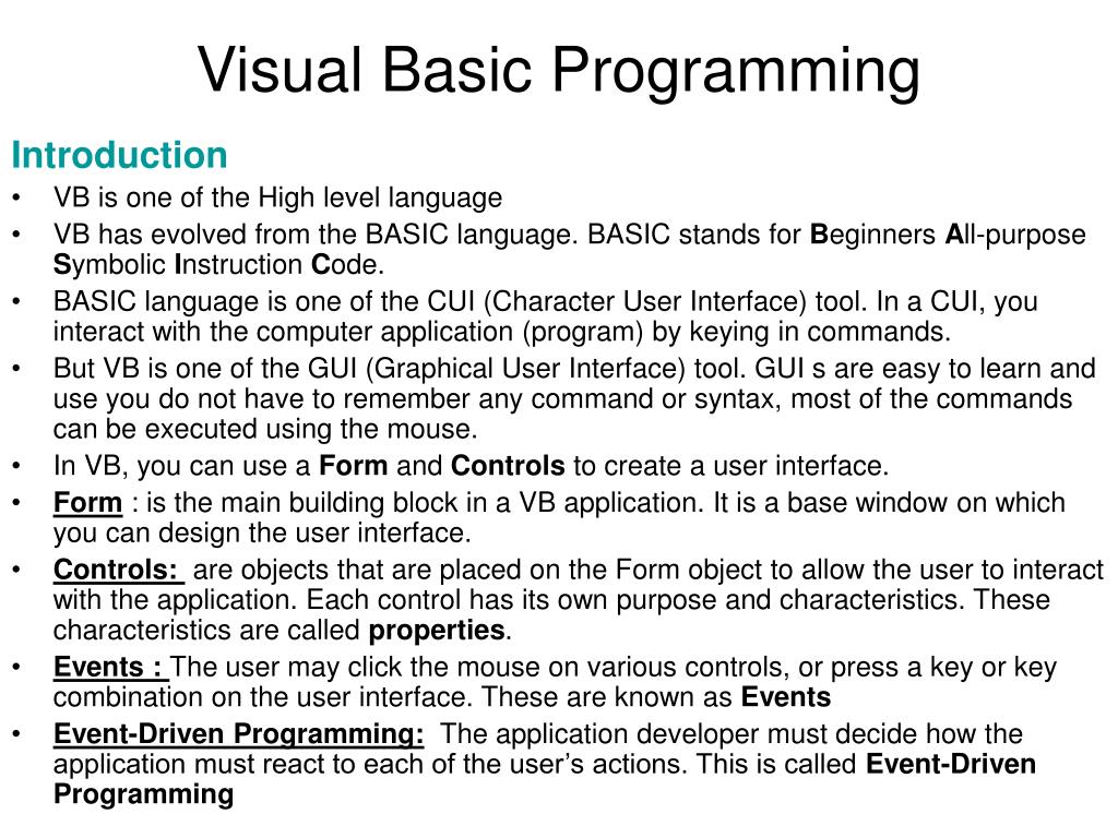 PPT - Visual Basic Programming PowerPoint Presentation, free download ...
