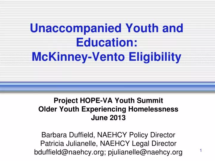 unaccompanied youth and education mckinney vento eligibility