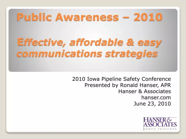 public awareness 2010 e ffective affordable easy communications strategies