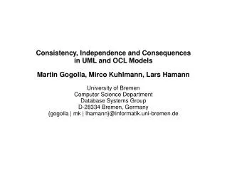 Consistency, Independence and Consequences in UML and OCL Models