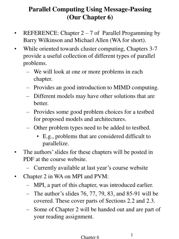 parallel computing using message passing our chapter 6