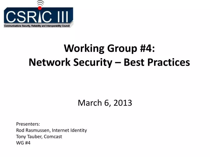 working group 4 network security best practices