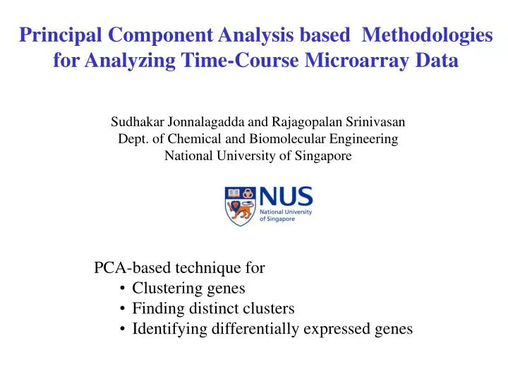 principal component analysis based methodologies for analyzing time course microarray data