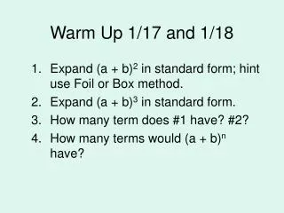 Warm Up 1/17 and 1/18