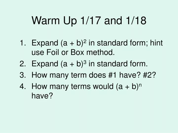 warm up 1 17 and 1 18