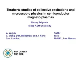 A. Wojcik					TAMU X. Wang, D.M. Mittleman, and J. Kono		Rice S.A. Crooker					NHMFL, Los Alamos