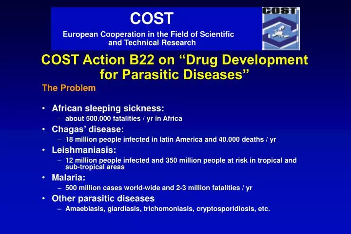 cost action b22 on drug development for parasitic diseases