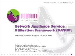 Network Appliance Service Utilisation Framework (NASUF)