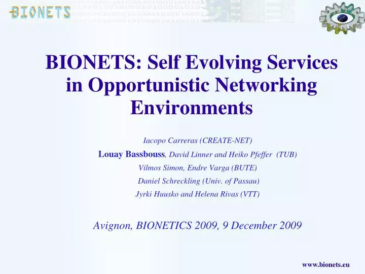bionets self evolving services in opportunistic networking environments