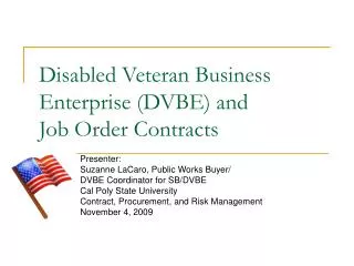 Disabled Veteran Business Enterprise (DVBE) and Job Order Contracts