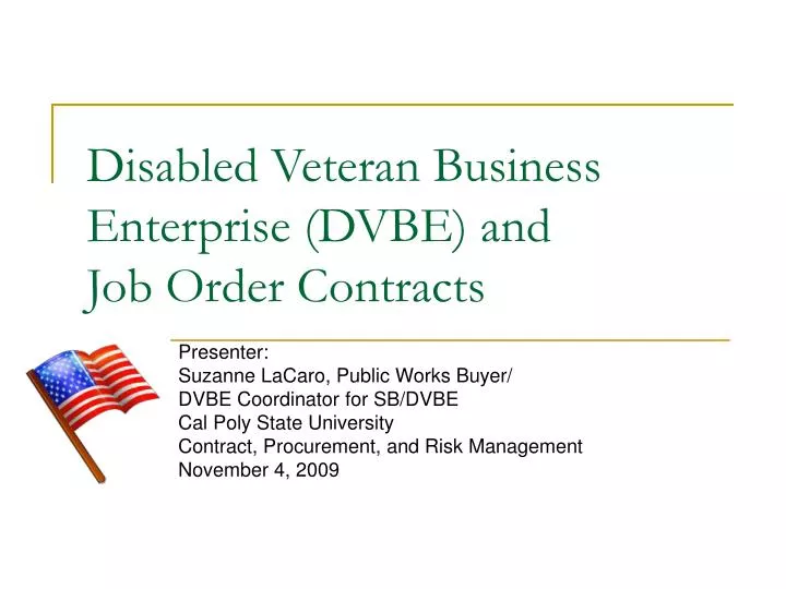 disabled veteran business enterprise dvbe and job order contracts