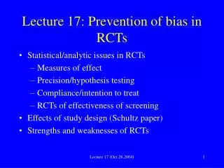Lecture 17: Prevention of bias in RCTs
