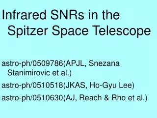Infrared SNRs in the Spitzer Space Telescope astro-ph/0509786(APJL, Snezana Stanimirovic et al.)