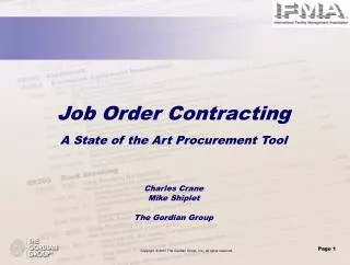 Job Order Contracting A State of the Art Procurement Tool Charles Crane Mike Shiplet