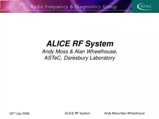 ALICE RF System Andy Moss &amp; Alan Wheelhouse, ASTeC, Daresbury Laboratory