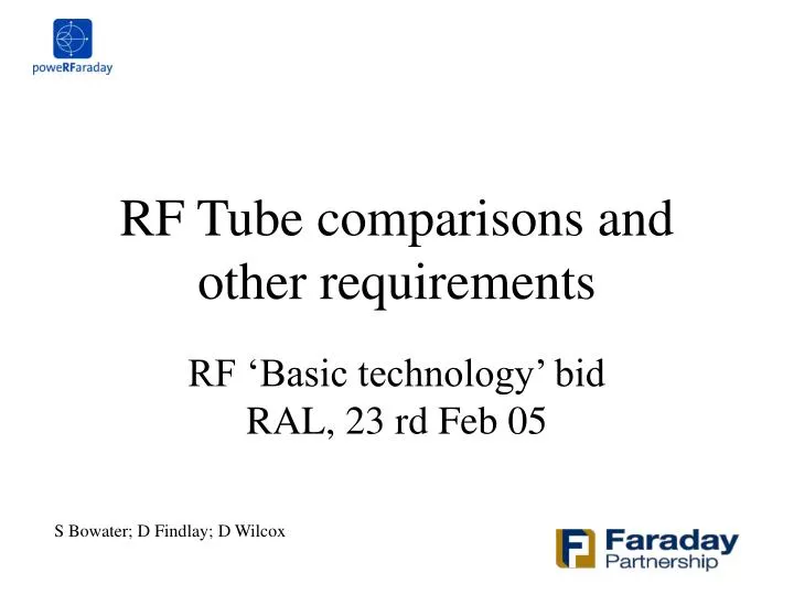 rf tube comparisons and other requirements