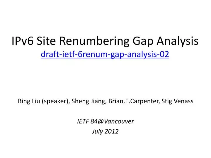 ipv6 site renumbering gap analysis draft ietf 6renum gap analysis 02