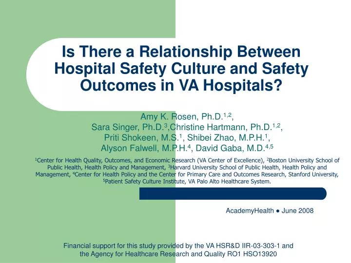 is there a relationship between hospital safety culture and safety outcomes in va hospitals