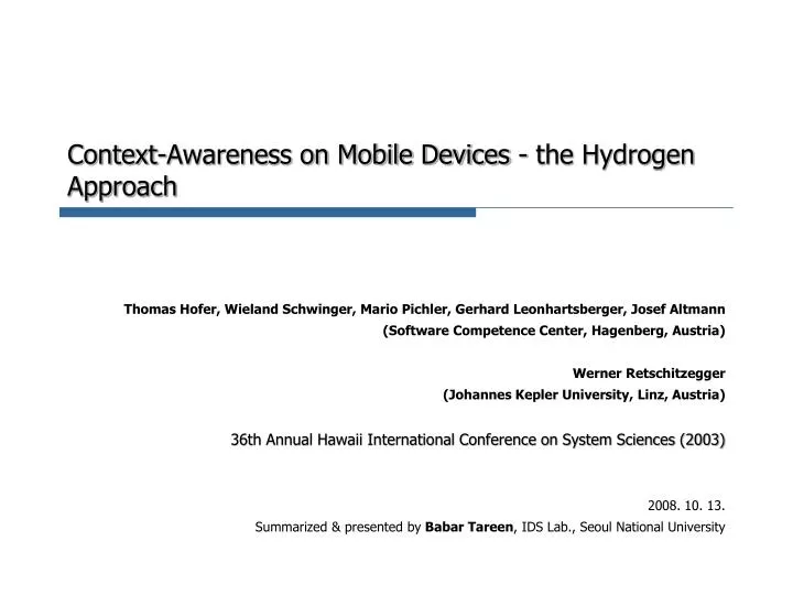 context awareness on mobile devices the hydrogen approach
