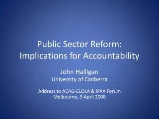Public Sector Reform: Implications for Accountability
