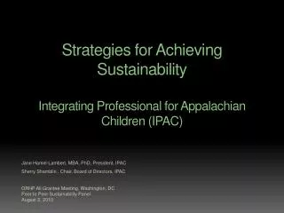 Strategies for Achieving Sustainability Integrating Professional for Appalachian Children (IPAC)