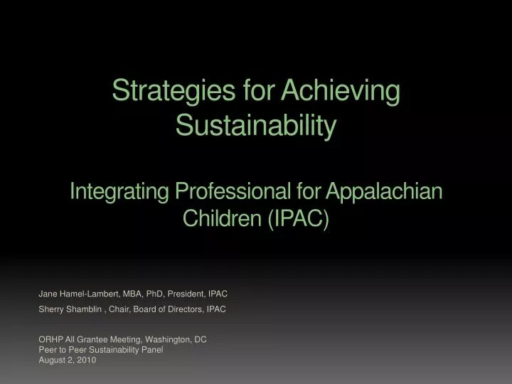 strategies for achieving sustainability integrating professional for appalachian children ipac