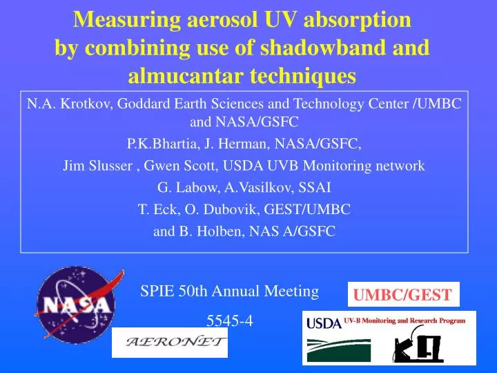measuring aerosol uv absorption by combining use of shadowband and almucantar techniques