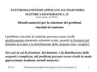 elettromagnetismo applicato all ingegneria elettrica ed energetica 3f ultima modifica 2210 2012