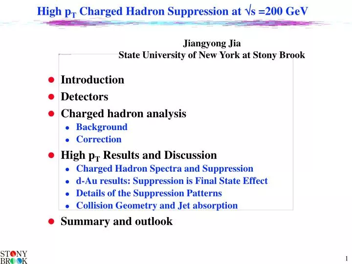 high p t charged hadron suppression at s 200 gev