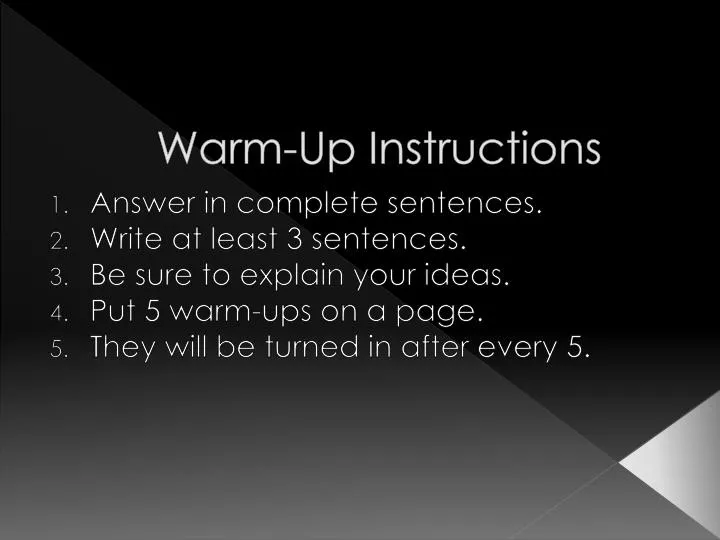 warm up instructions