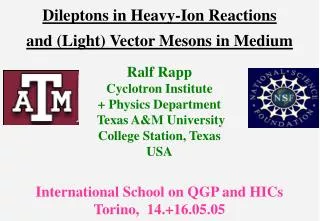 Dileptons in Heavy-Ion Reactions and (Light) Vector Mesons in Medium