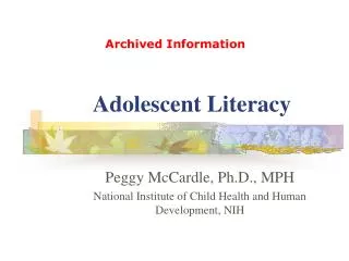 Adolescent Literacy